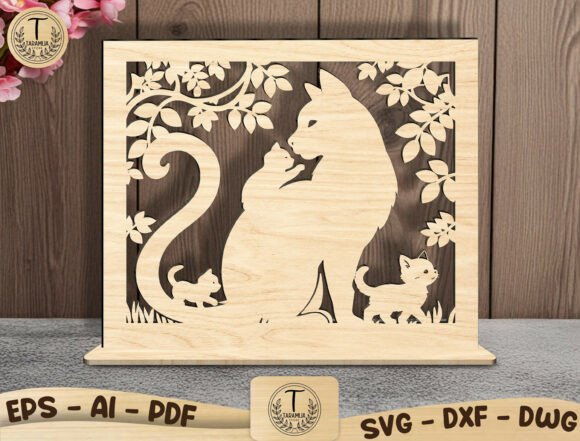 Cat Family Layered Wood SVG for Laser Cutting & Home Decor