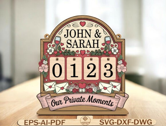 Custom Names Days Together Lasercut File for Wedding and Laser Cutting