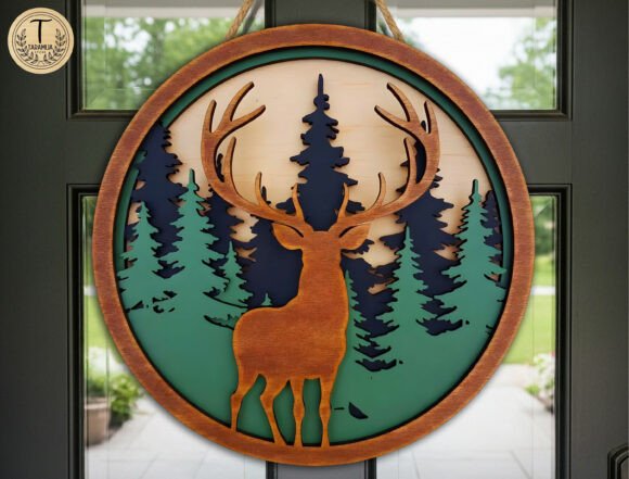 Deer Forest Door Hanger Laser Cut SVG for Home Decor