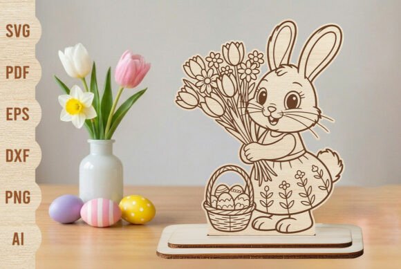 Easter Bunny Floral Centerpiece SVG for Laser Cutting and Spring Amp