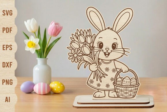 Easter Bunny Flower Girl Tabletop SVG for Spring Amp Laser Cutting