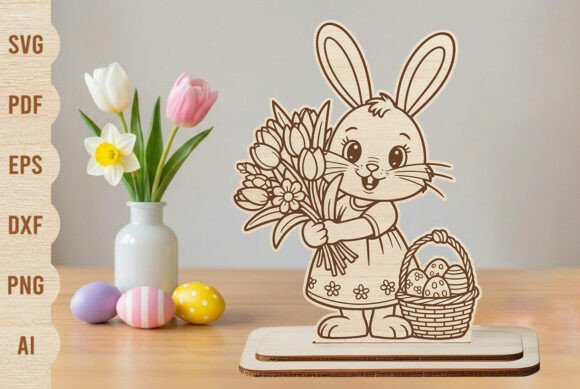 Easter Bunny Girl Laser Cut SVG Design for Spring Amp