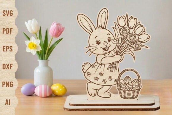Easter Bunny Tabletop Wood Decor SVG for Laser Cutting & Spring Amp