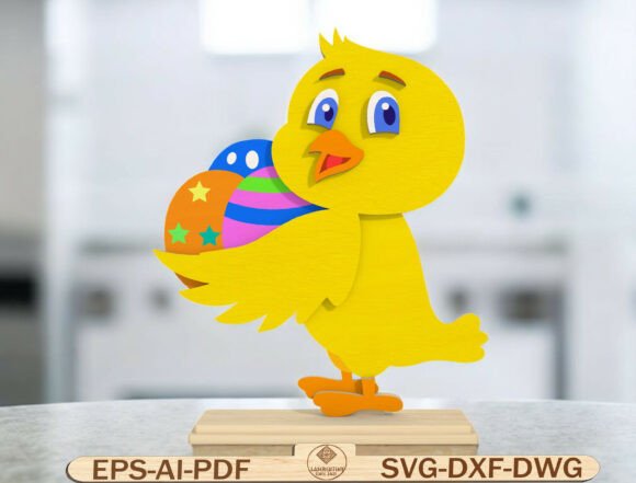 Easter Chick Holding Eggs Laser Cut File for Spring Amp