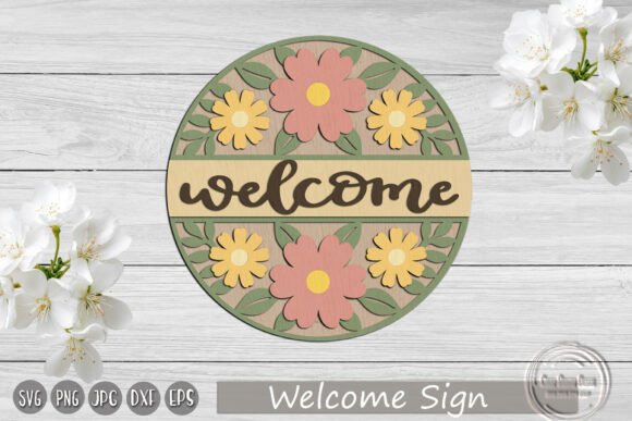 Floral Welcome Sign, Summer Wall Art for Laser Cutting Signs