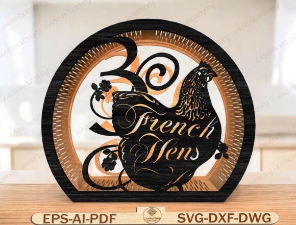 French Hen Christmas Lantern Laser Cutting for Winter Amp