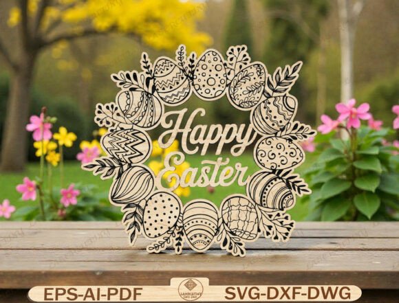 Happy Easter Egg Wreath Laser Cut File for Spring Amp