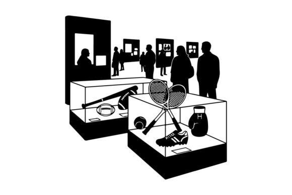 People Viewing Sports Equipment Display Graphics and Illustrations Review