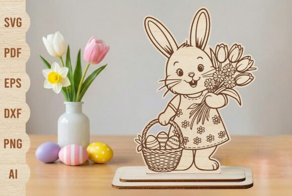Standing Easter Bunny Flower Girl SVG for Laser Cutting and Spring Amp