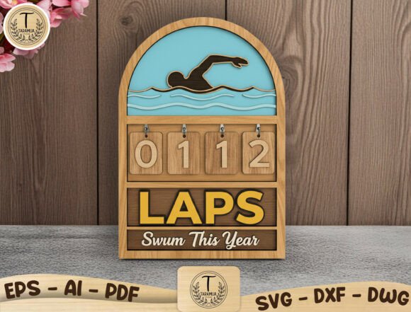 Swimming Tracker Laser Cut File SVG for Home Decor