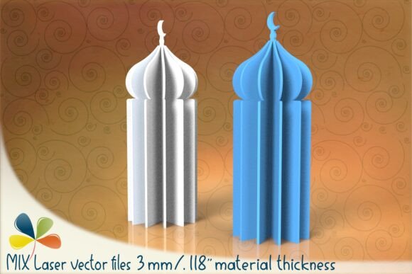 Tall 3D Mosque SVG 10×28cm Laser Cut for Other Home Decor