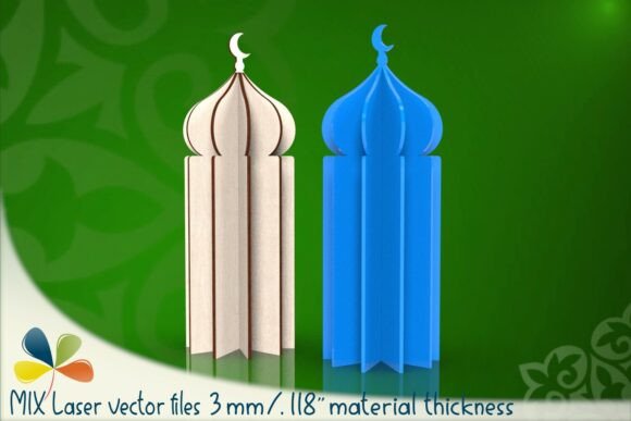 Tall 3D Mosque SVG 5-Piece 10×28cm Laser Cutting Other Home Decor